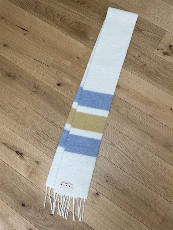 Marni Striped Brushed Wool Tørklæde, Stone White 